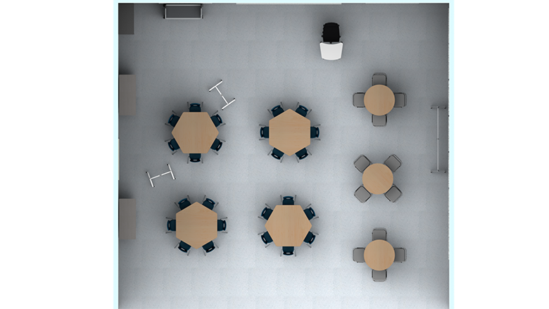 Middle/High School Collaborative Classroom with Tables - Plan View